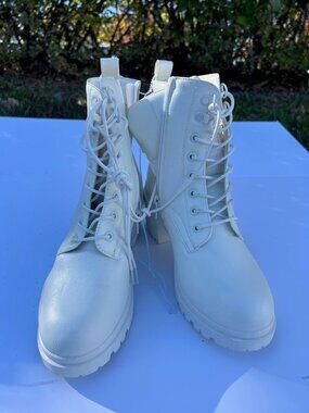 Cream Lace-Up Combat Boots